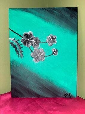 “Nori” -M.F Original Teal Floral Canvas Painting
